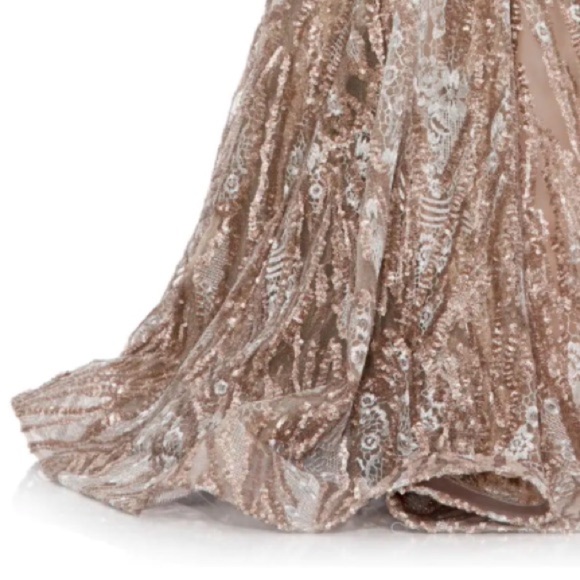 Mac Duggal Embellished Long Sleeve Plunge Neck Gown 79358 Gold Formal 16 - Picture 5 of 16